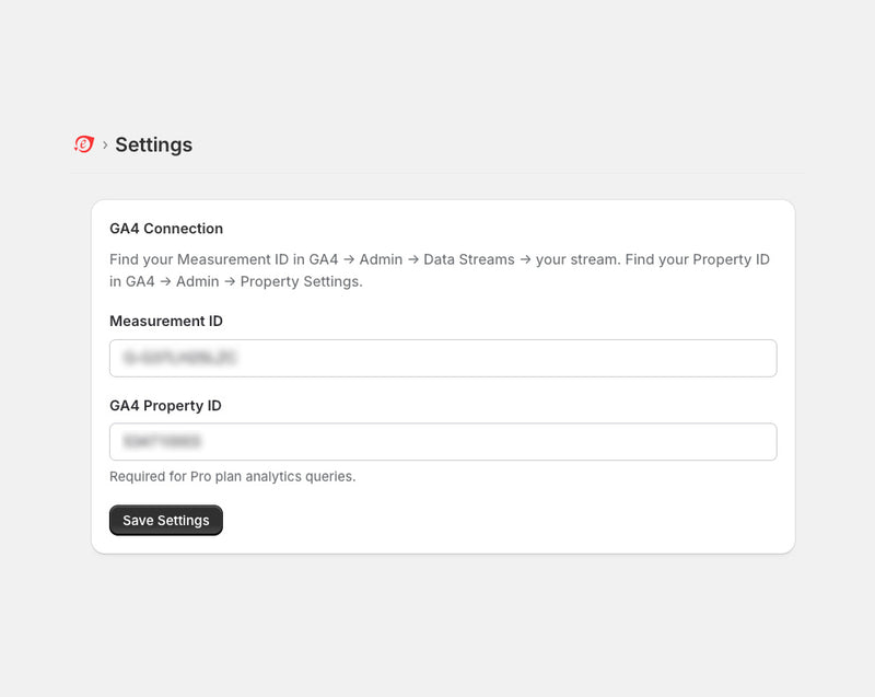 Step 2 — GA4 Connection Settings