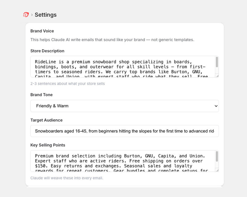 Step 5 — Settings Brand Voice