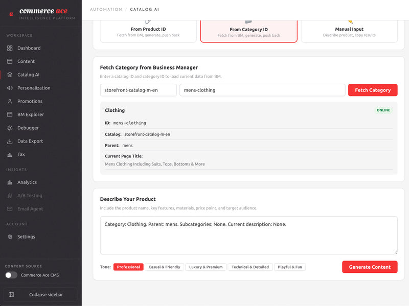Catalog AI — push to Business Manager