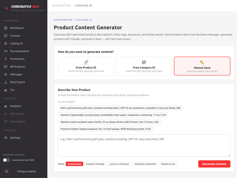Catalog AI — generated product content