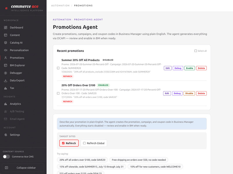 Promotions Agent — natural language creation